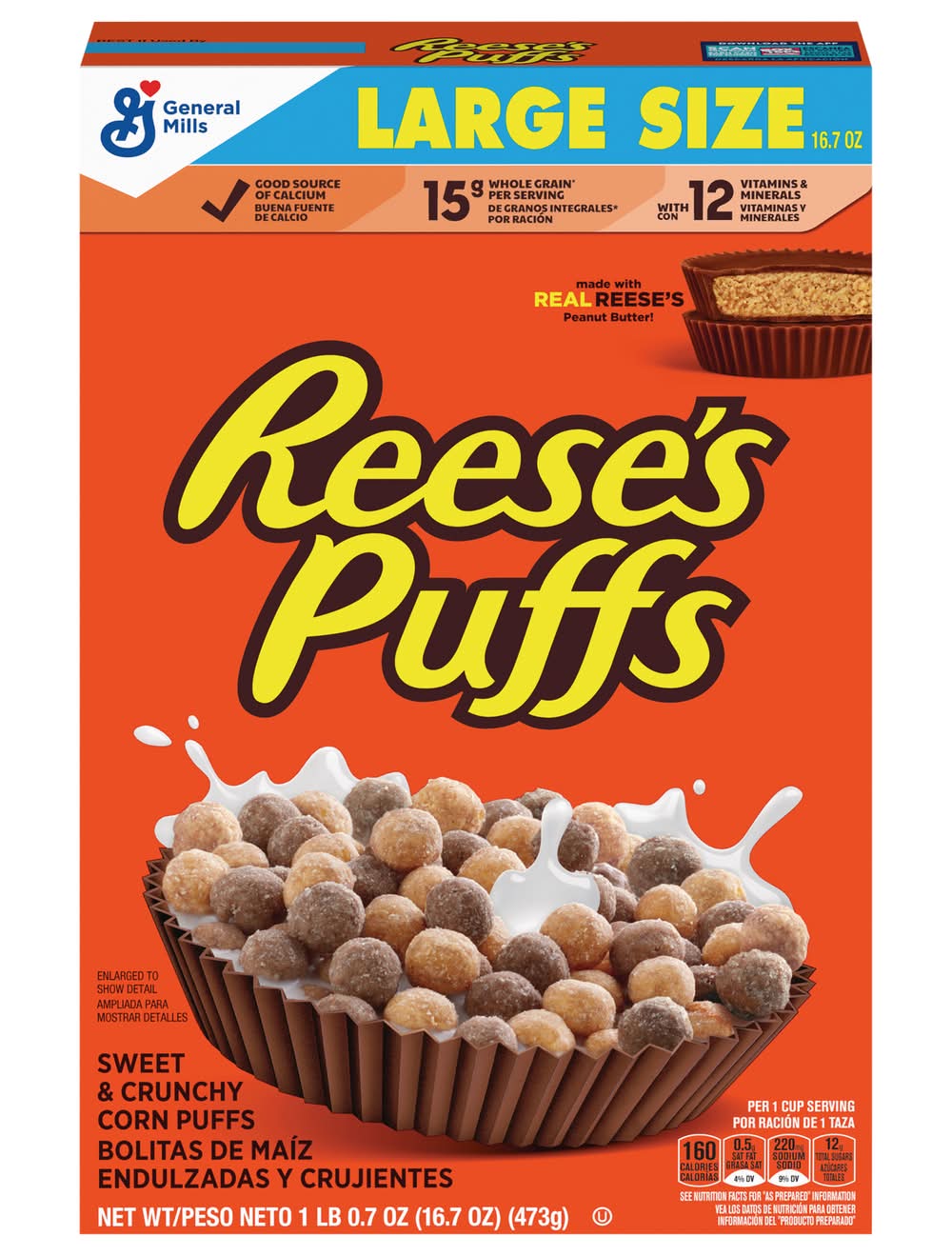 Reese's Puffs Sweet & Crunchy Corn Puffs Cereal, L (16.7 oz)