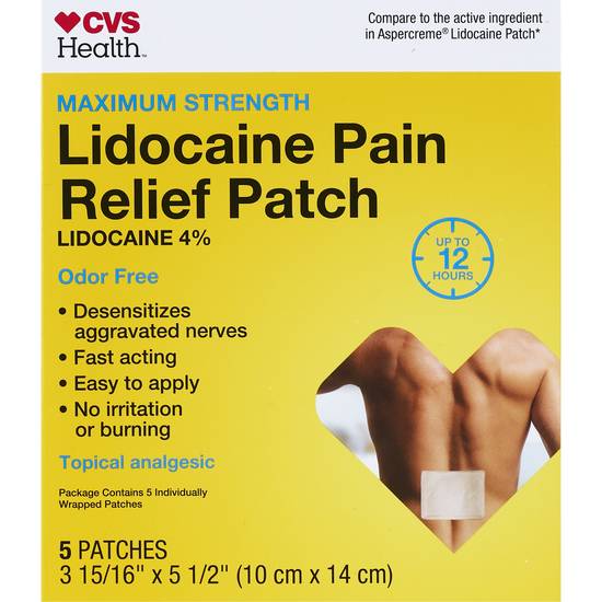 CVS Health Maximum Strength Lidocaine Pain Relief Patch, Medium, 5 CT