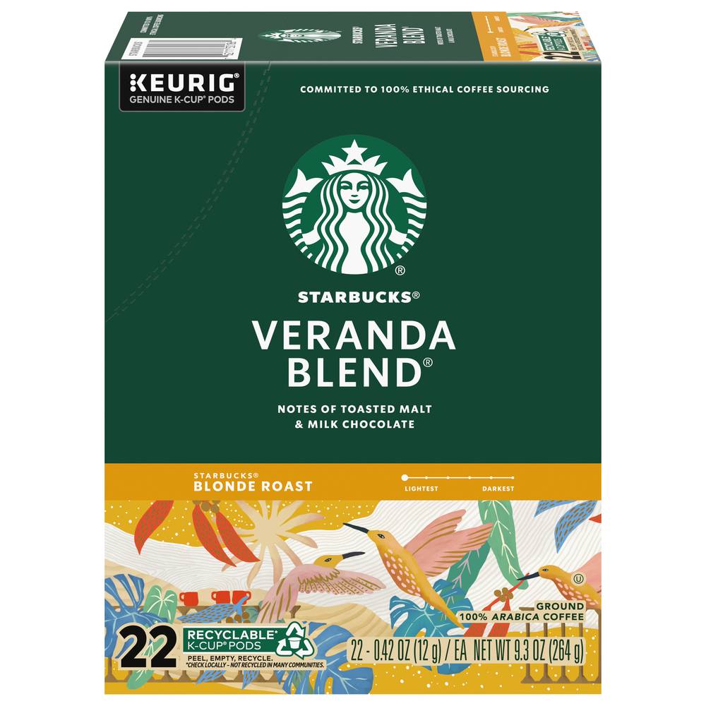 Starbucks K-Cup Pods Blonde Roast Ground Veranda Blend Coffee (9.3 oz)