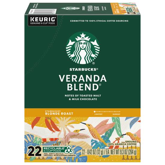 Starbucks K-Cup Pods Blonde Roast Ground Veranda Blend Coffee (22 ct)