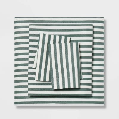 Room Essentials Microfiber Sheet Set, Queen, Green Stripe (4 ct)