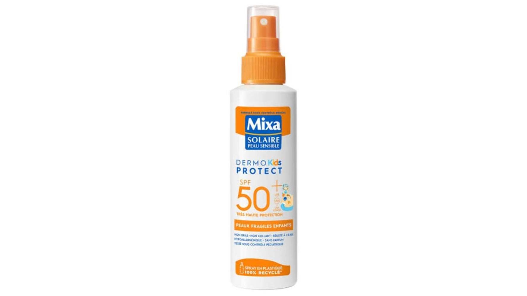 Mixa Solaire Spray Solaire Dermo peaux fragiles enfants SPF50+ Le spray de 150ml