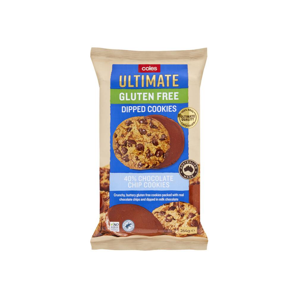 Coles Ultimate Gluten Free Dipped Cookies 40% Chocolate Chip Cookies 264g