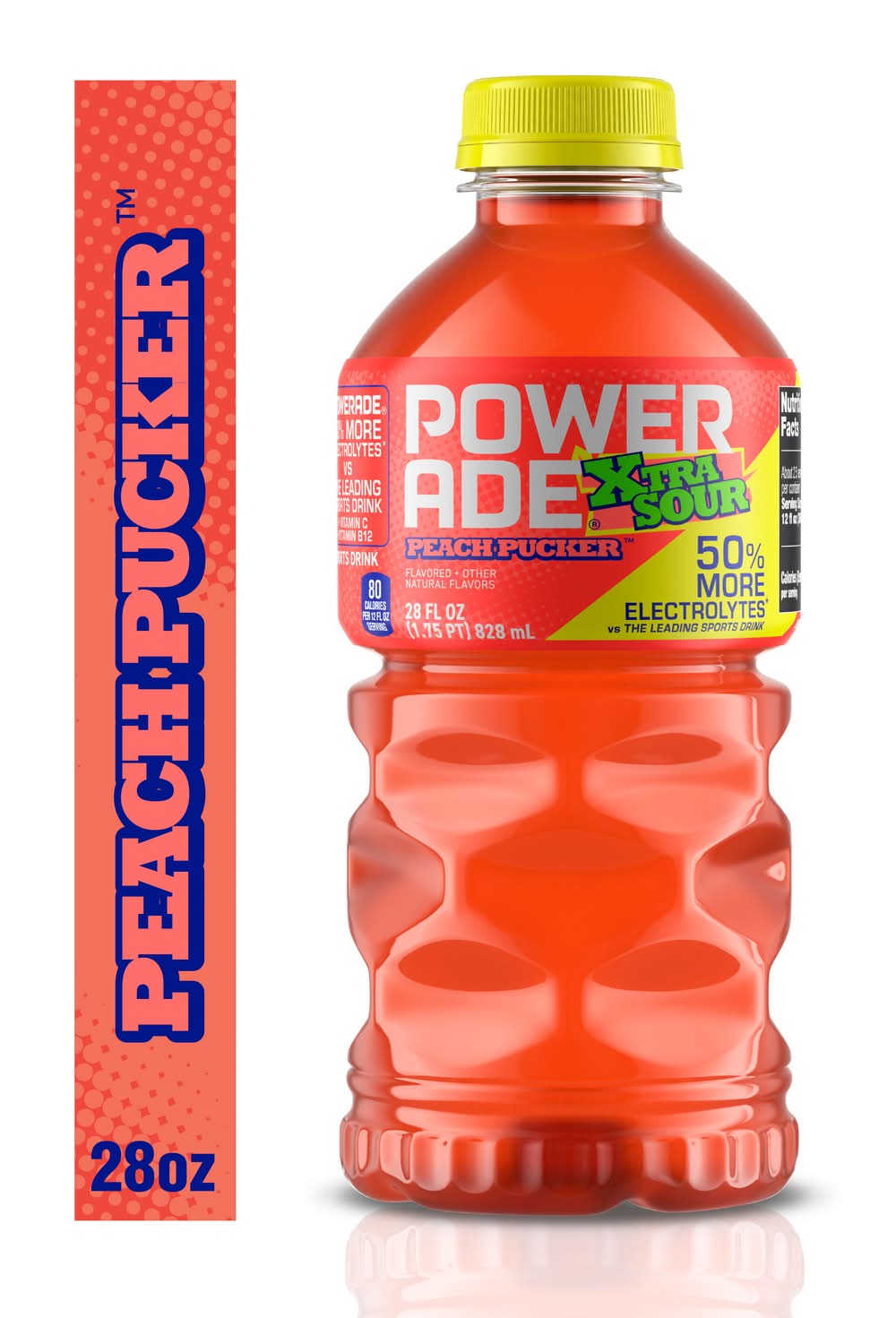 Powerade Xtra Sour Electrolyte Drink, Peach Pucker (28 fl oz)