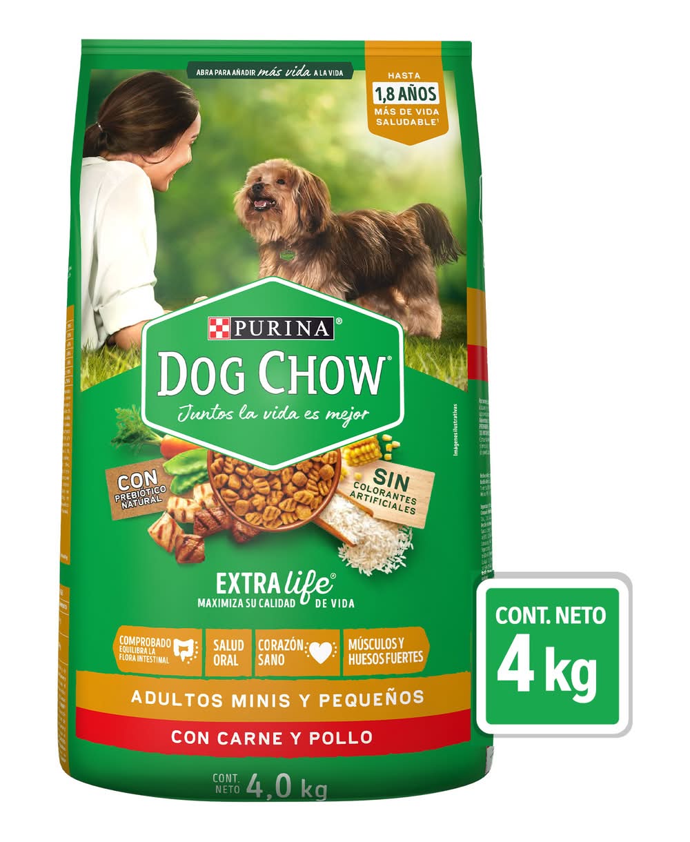 Purina Dog Chow · Extra life alimento seco para perros con probiótico, carne-pollo, Adultos-Raza pequeña (4 kg)