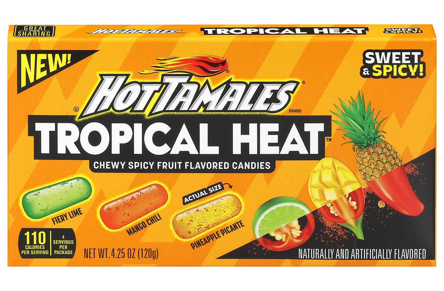 Hot Tamales Sweet & Spicy Fruit Flavored Candies, Tropical Heat (4.25 oz)