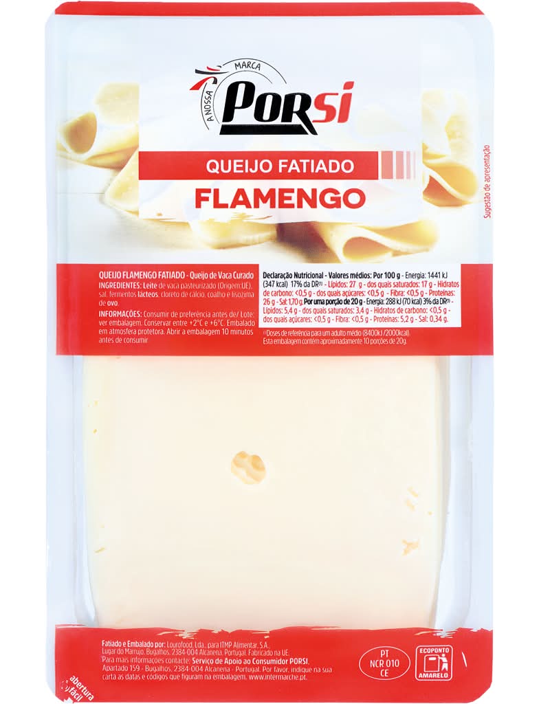 Porsi - Queijo flamengo fatiado, embalagem de 200g