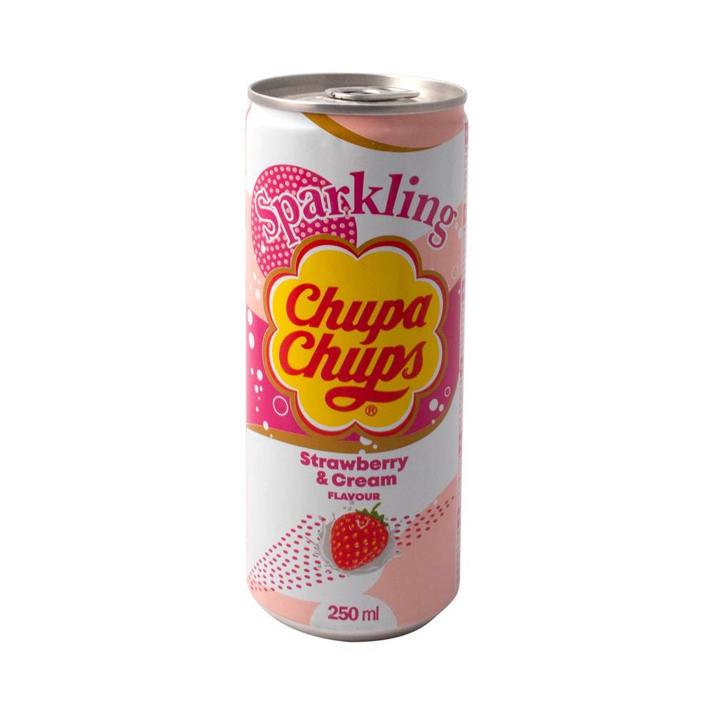 Chupa chups bebida sparkling sabor fresa con crema (lata 250 ml)