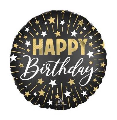 Inflated 17" Black, Silver & Gold Birthday Balloon