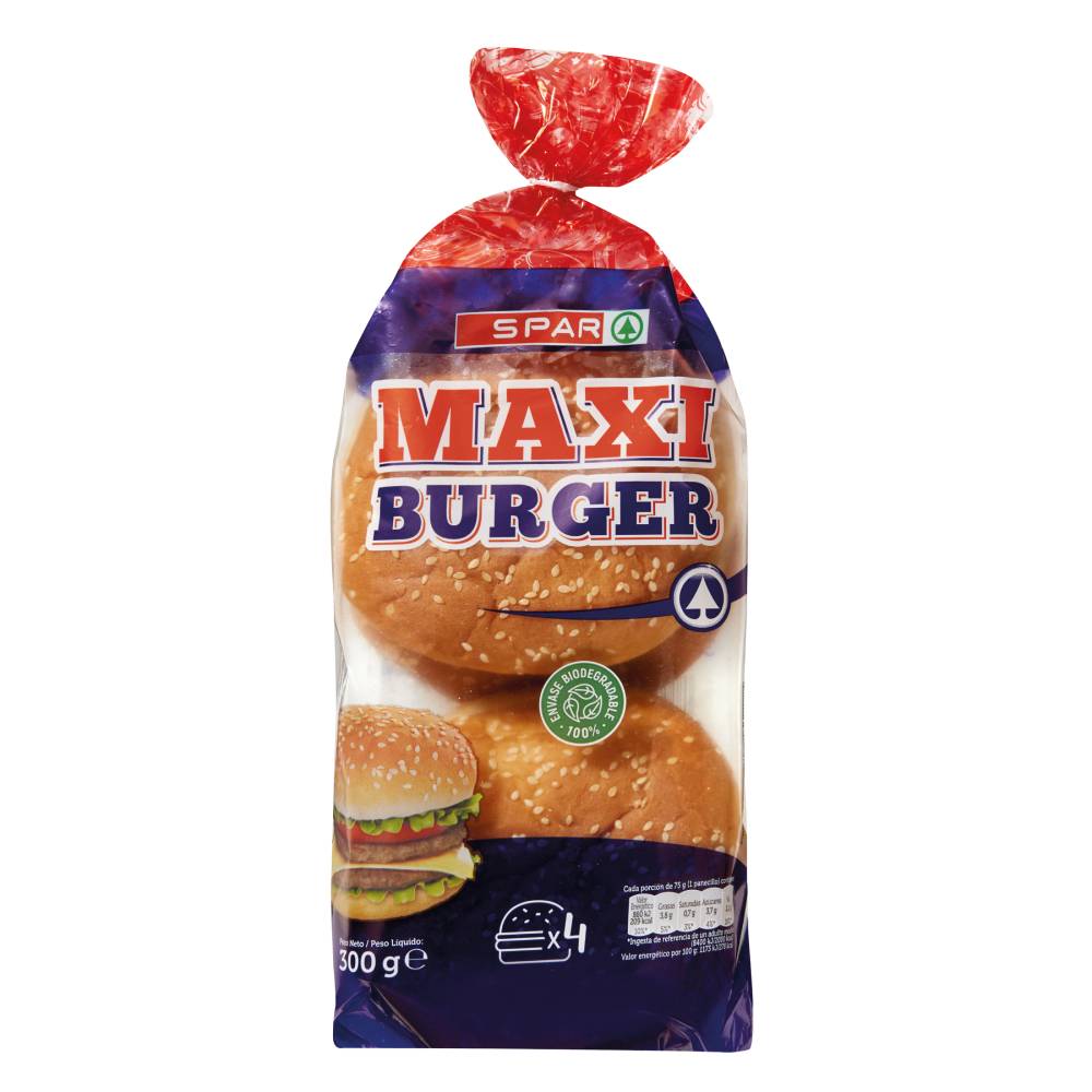 Pan Hamburguesa Spar Maxi 4Ud 300Gr