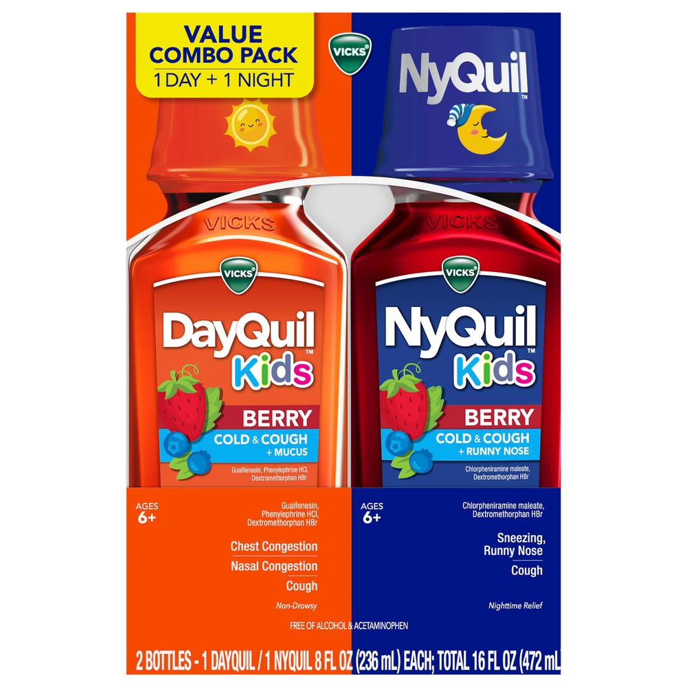 Vicks Dayquil & Nyquil Kids Cold & Cough Medicine Combo pack, Berry (8 fl oz, 2 ct)