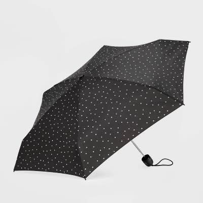 ShedRain Polka Dots Mini Manual Compact Umbrella - White Dots: Telescoping Shaft, Polyester Shell