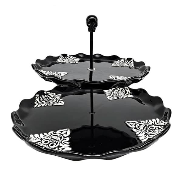 Ceramic Two Tiered Skull Serve Platter, 15"