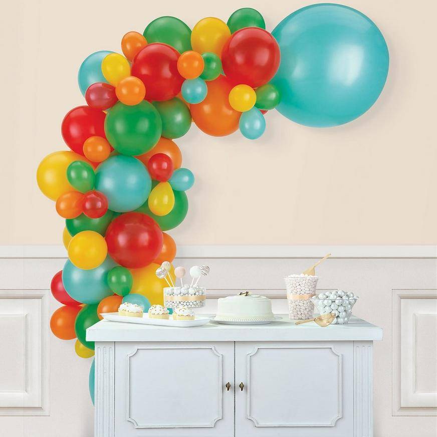 Uninflated Sherbet Latex Balloon Garland Kit - Blue, Green, Orange, Red Yellow