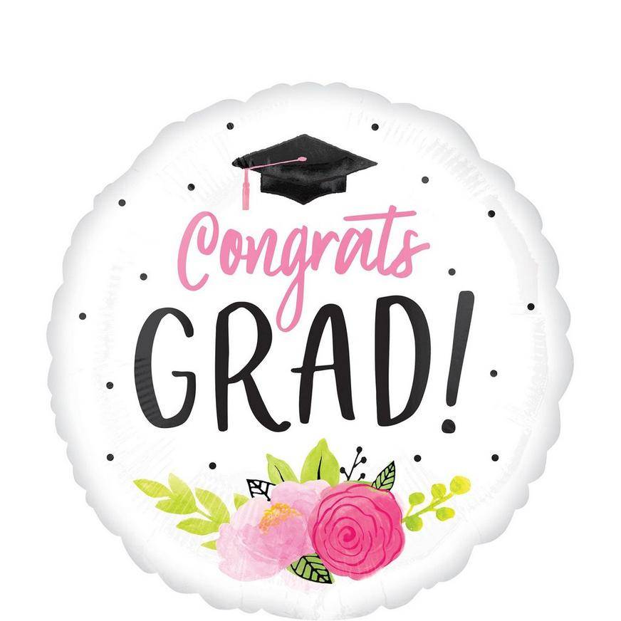 Uninflated Giant Pink Floral Congrats Grad Balloon, 28in