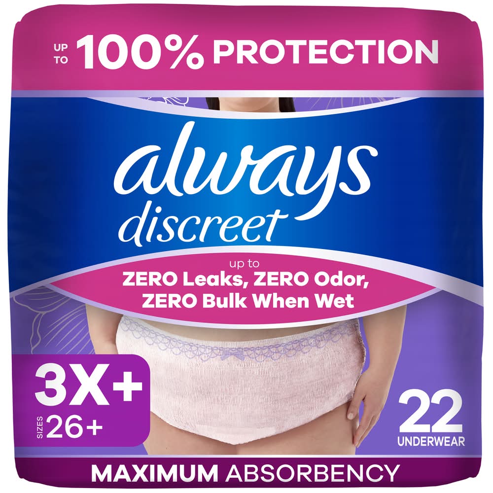 Always Discreet Underwear, 3X+ (22 ct)