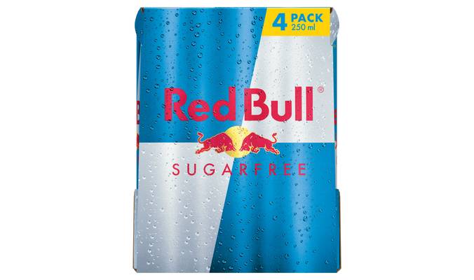 Red Bull Energy Drink, Sugar Free, 250ml (4 Pack)