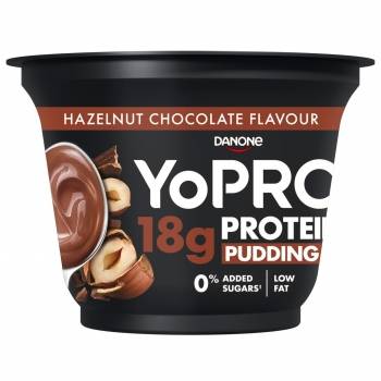 Pudding de proteína desnatado sabor chocolate y avellana sin azúcar Danone Yopro sin gluten 180 g.