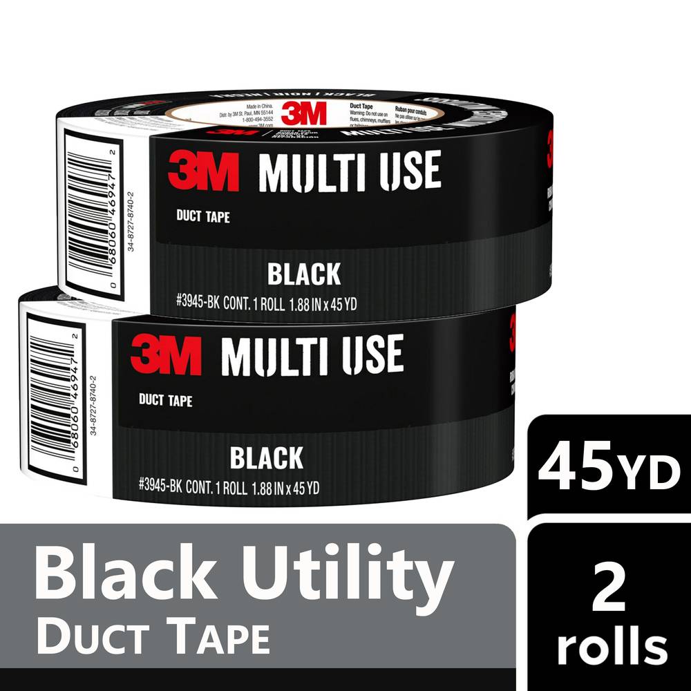 3M Tough Duct Tape Black Rubberized Duct Tape 1.88-in x 45 Yard(s) (2-Pack) | 3945-BK-2PK