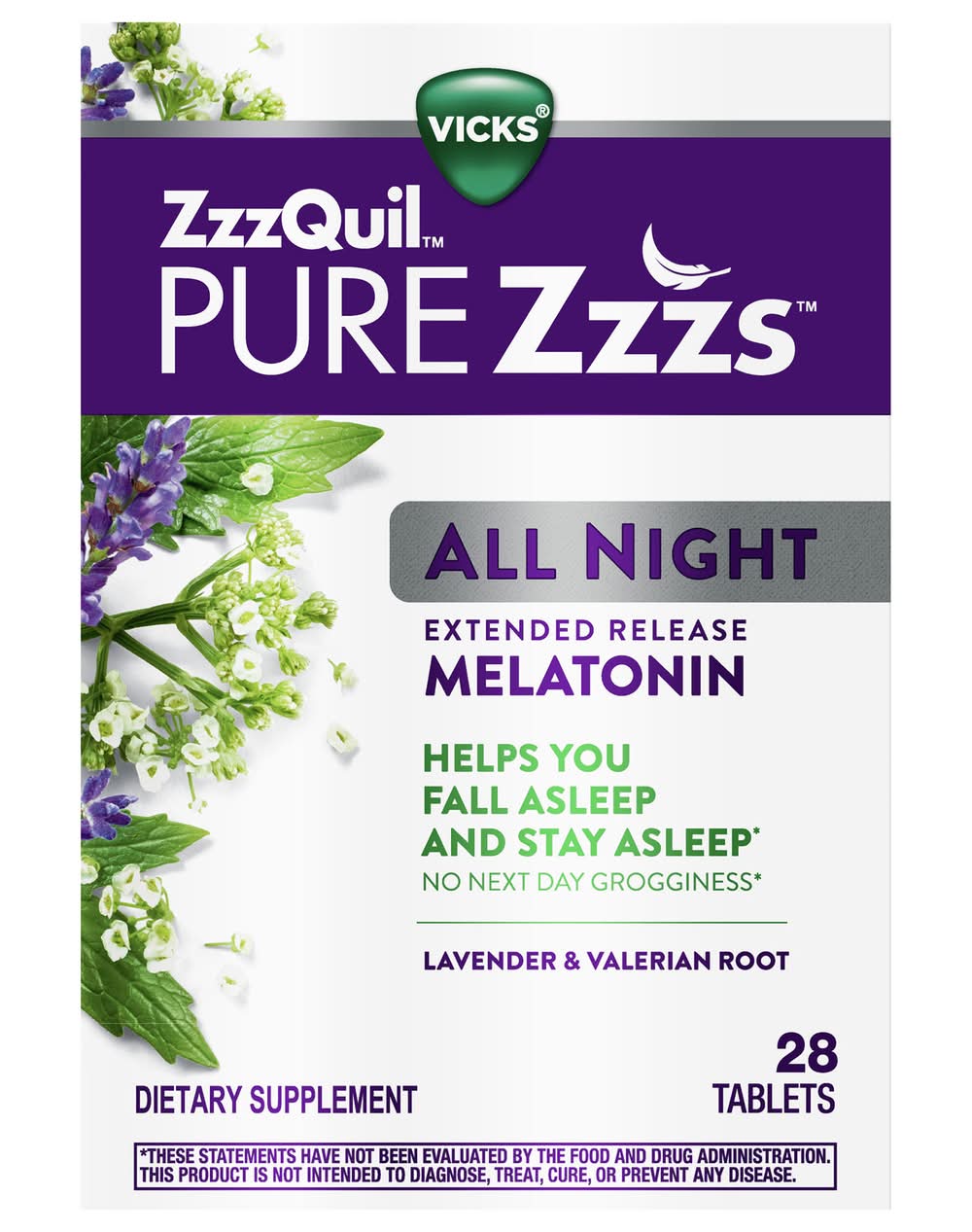 Vicks Pure Zzzs Lavender & Valerian Root Melatonin Tablets (1.6 oz)