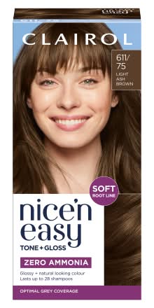 Clairol 611/75 Light Ash Brown, Nice'n Easy Tone + Gloss Semi Permanent Hair Dye