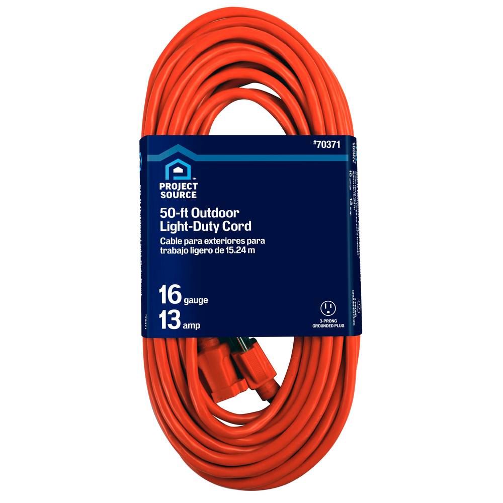 Project Source Light Duty 50-ft 16/3 3 Prong Orange Outdoor SJTW Light Duty General Extension Cord | UT501630