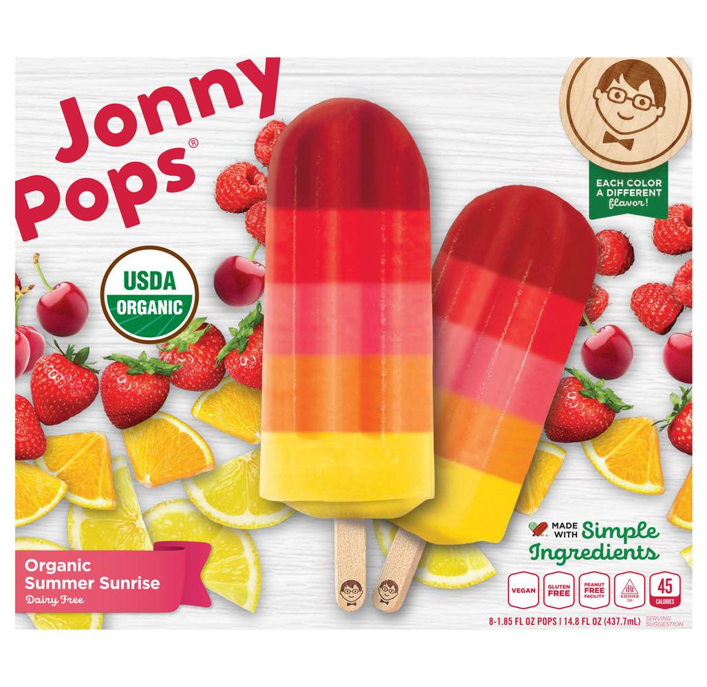 JonnyPops Organic Summer Sunrise Water Pop, Assorted (1.85 fl oz, 8 ct)