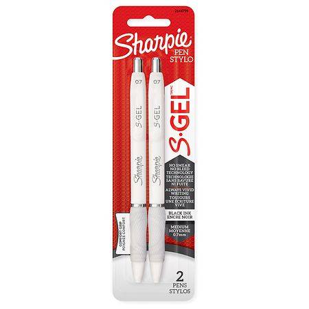 Sharpie S-Gel White Barrel Blk 0.7mm 2ct