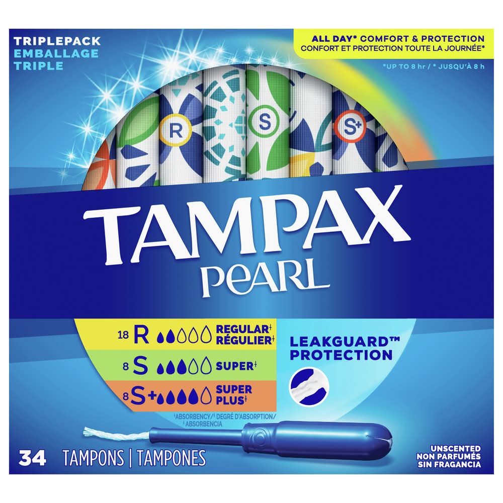 Tampax Triple pack Leakguard Protection Pearl Tampons (34 ct)