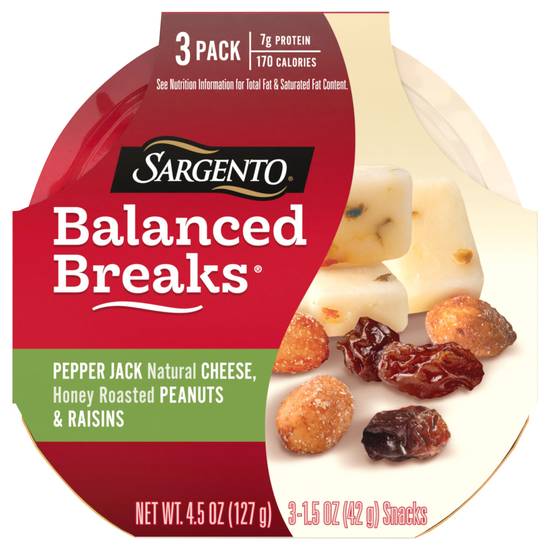 Sargento Balanced Breaks Pepper Jack Peanuts Raisins (3 ct)
