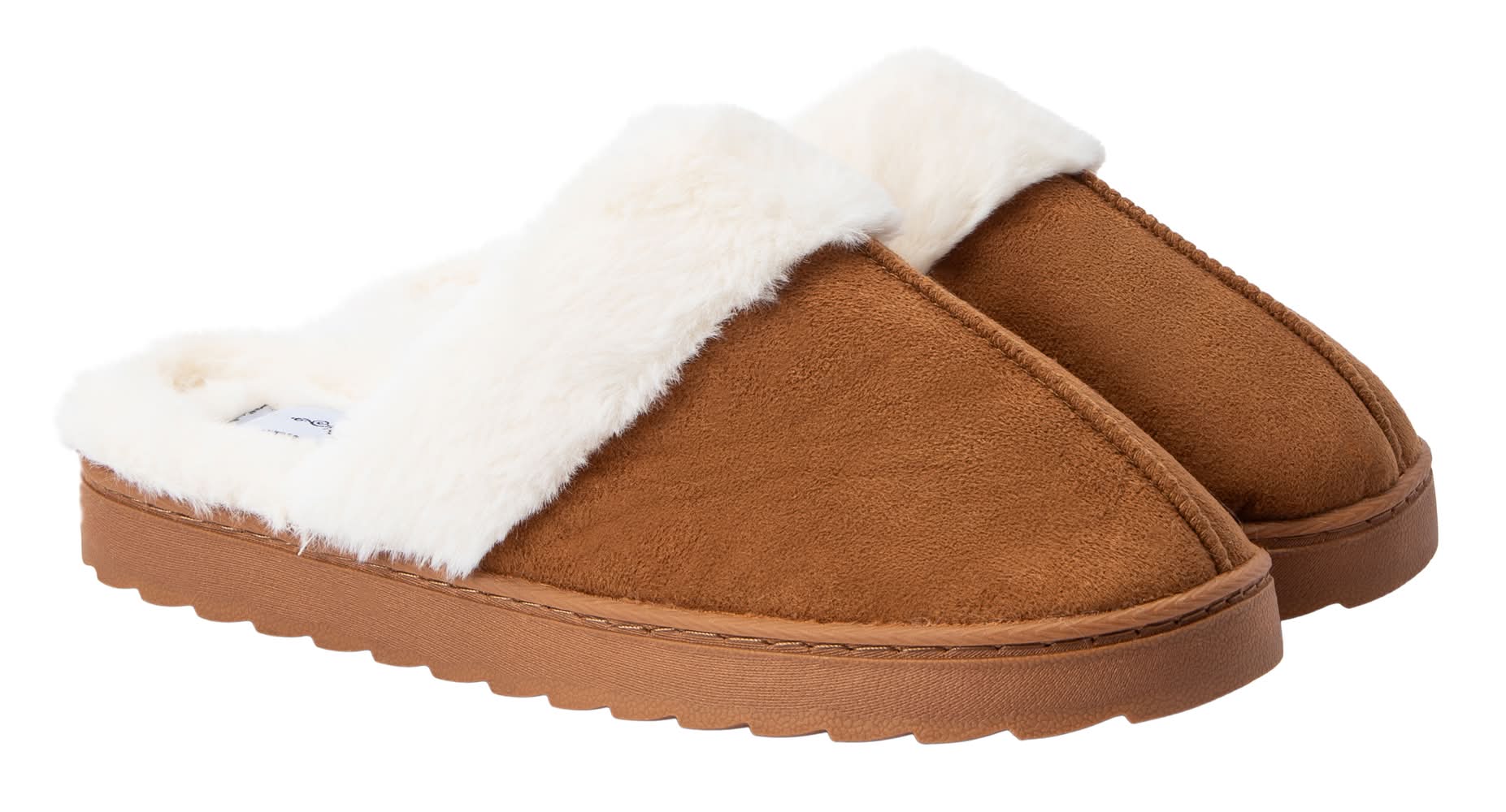 Juniors Fur Scuff Slippers W6 Brown