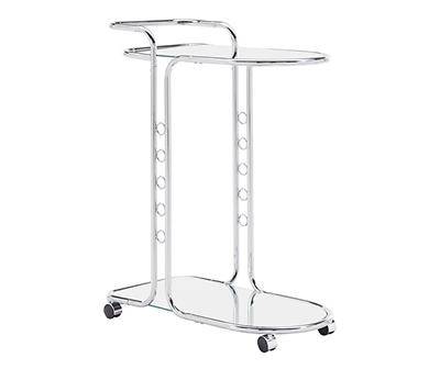 Chrome & Mirror Round Edge Rolling Bar Cart