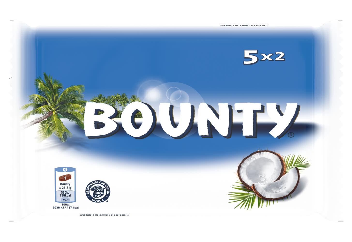 Bounty - Barres de chocolat, noix de coco (5 x 2)
