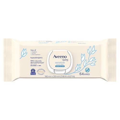 Aveeno Baby Sensitive All Over Wipes, Alcohol- & Fragrance-Free - 64.0 ea