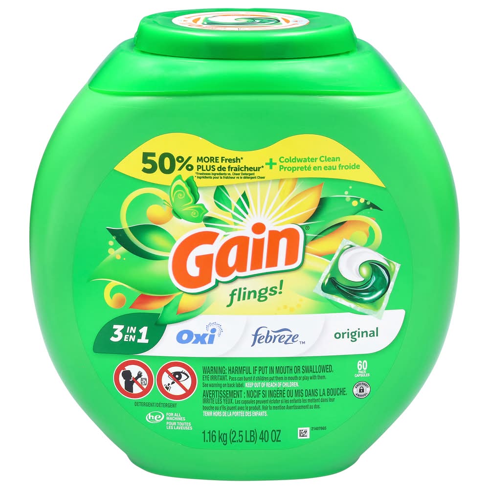Gain Original 3 in 1 Laundry Detergent Pods (42 oz, 60 ct)