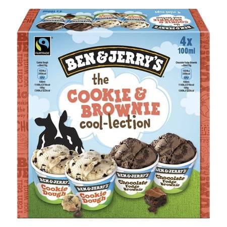 Glace Crème glacée vanille  The Cookie & Brownie Cool-lection  BEN & JERRY'S - les 4 pots de 288g