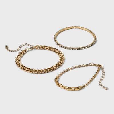 A New Day Lobster Claw Clasp Gold-Tone Cup Chain Bracelet Set, 2 in (3 ct)