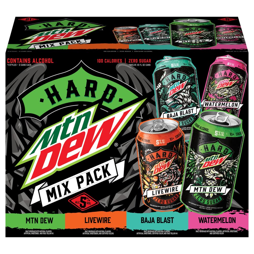 Hard Mountain Dew Hard Seltzer Variety pack, Assorted (12 x 12 fl oz)