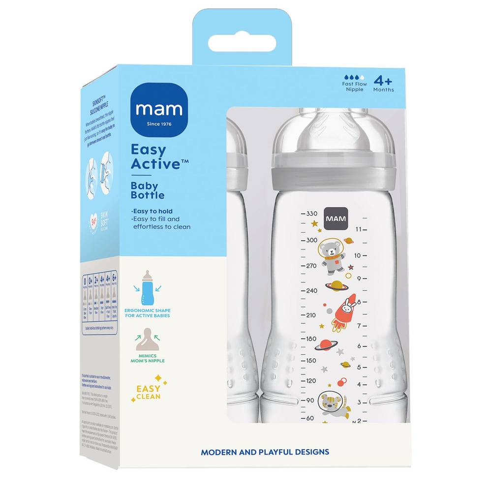 MAM Easy Active Baby Bottle, 4M+, Gray (2 ct)