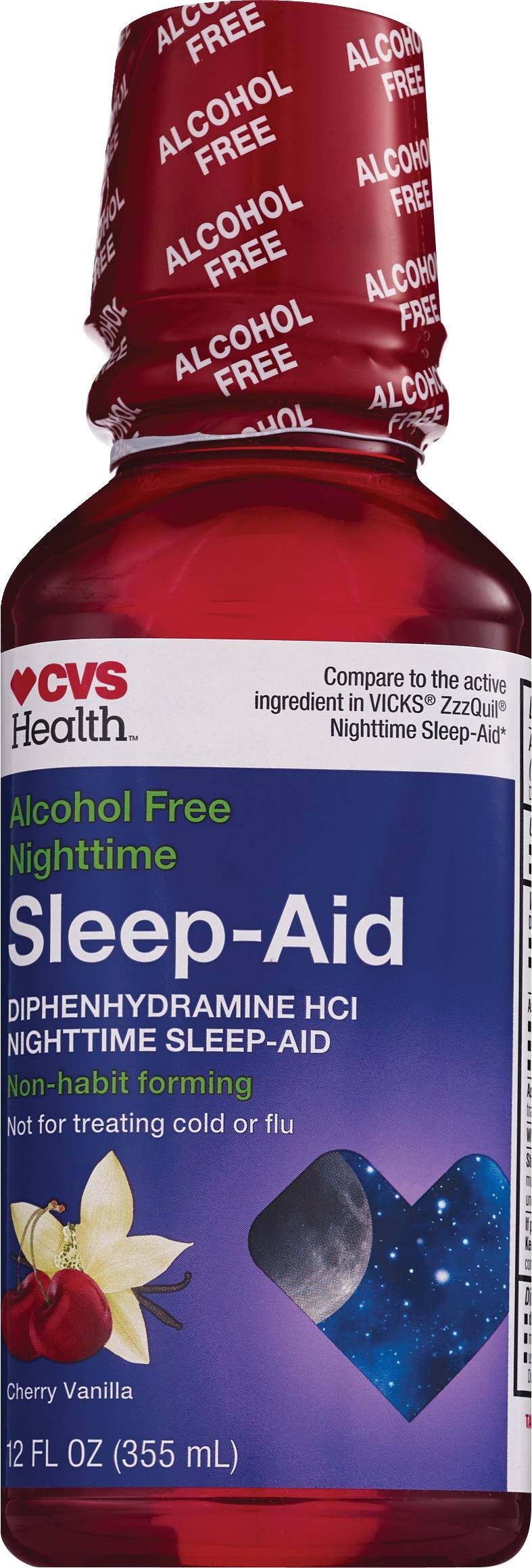 Cvs Health Nighttime Sleep Aid Diphenhydramine Hci Liquid, Cherry Vanilla, 12 Fl Oz