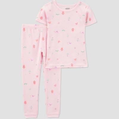 Carter's Just One You®️ Toddler Girls' 2pc Short Sleeve Birds Snug Fit Pajama Set - Pink 3T: 100% Cotton, Crew Neck, Elastic Waistband