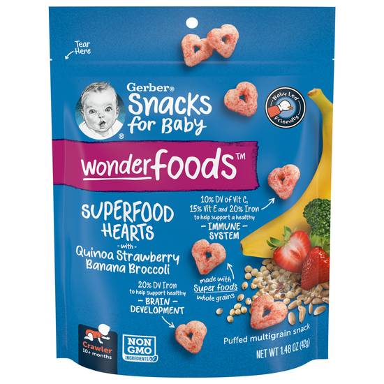 Gerber Snacks For Baby Wonder Foods Superfood Hearts (quinoa - strawberry - banana - broccoli )