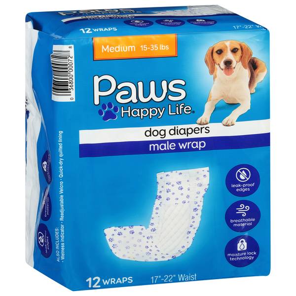 Paws Happy Life Male Wrap Dog Diapers, M (12 ct)