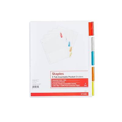 Staples Insertable Paper Dividers, 5-Tab, Assorted Colors (13496/11270)