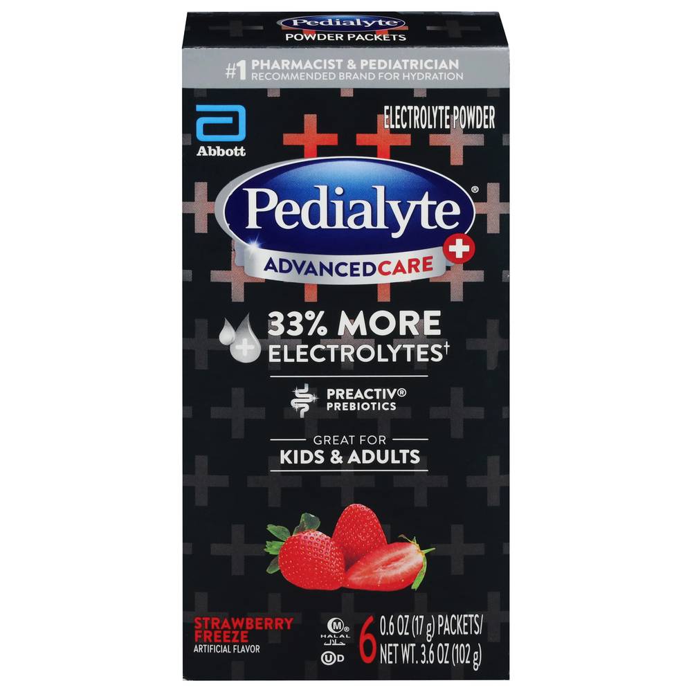 Pedialyte Advanced Care Electrolyte Powder, Strawberry Freeze (3.6 oz, 6 ct)