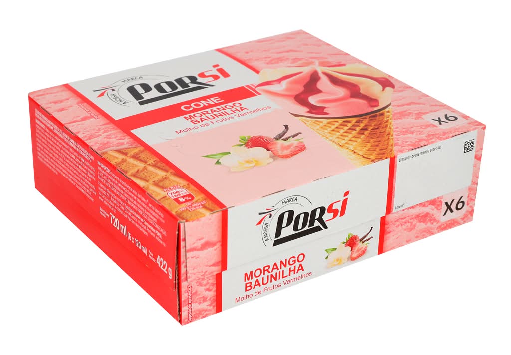 PorSi  - Cone morango/baunilha, 6 x 120 ml