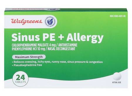 Walgreens Sinus Pe + Allergy Maximum Strength Tablets (24 ct)