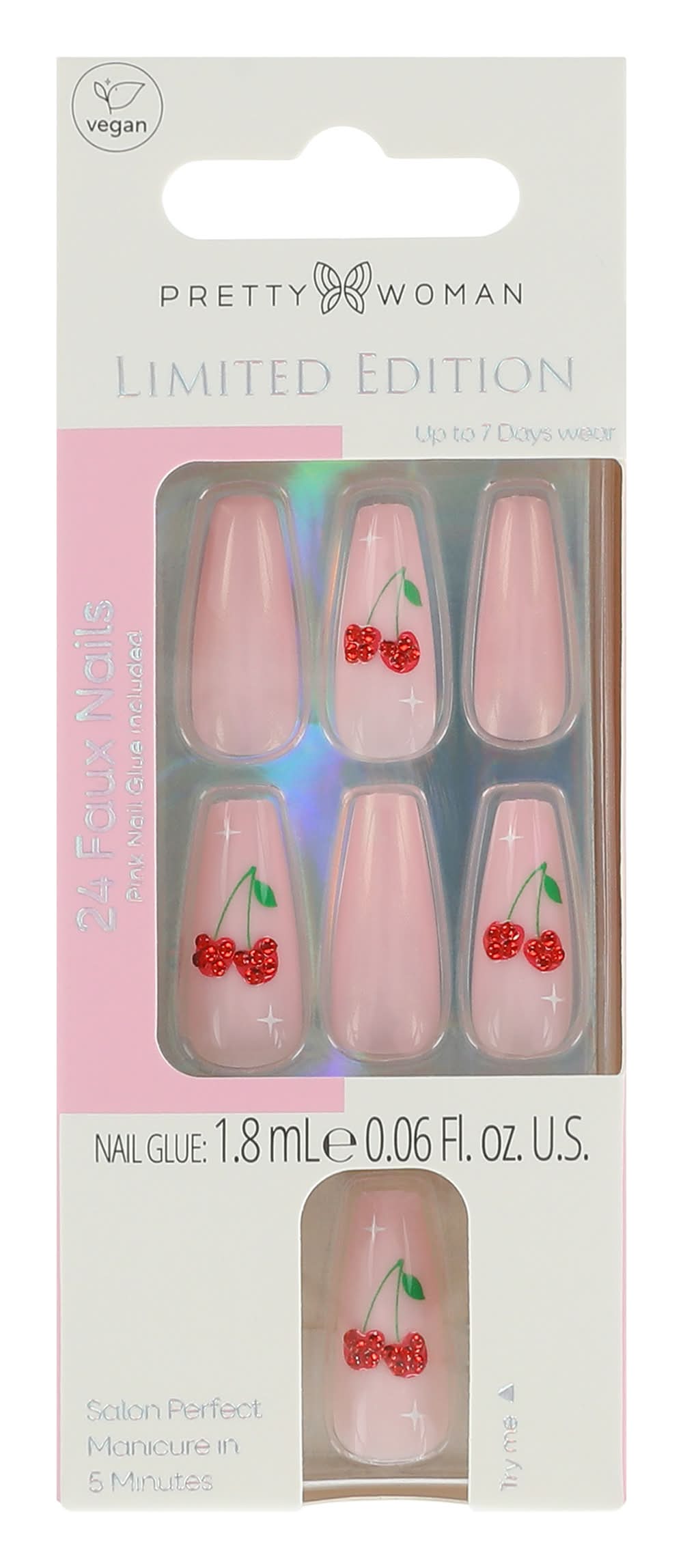 Pretty Woman Limited Edition Faux Nails 24-Count Cherry Rhinestone