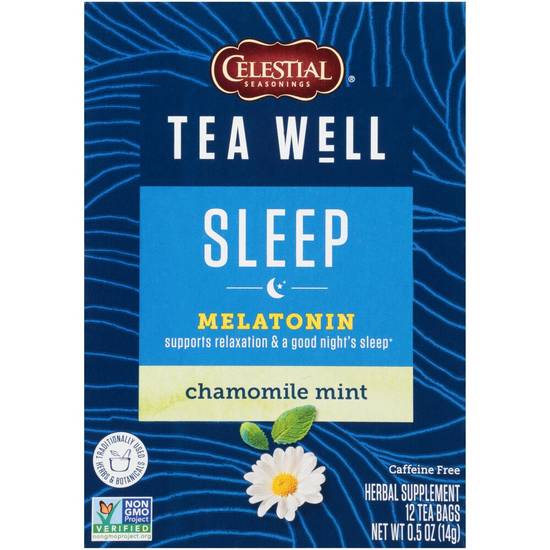Celestial Seasonings Tea Well Chamomile Mint Sleep Caffeine Free Tea Bags, 12 CT