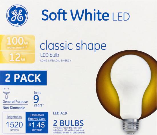 Ge 100w Led Soft White Classic Shape Bulbs (2 bulbs)